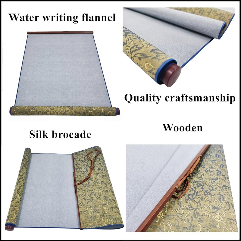 Ellkee 5 Items Reusable Water Writing Cloth with 4 Brush Pens, Magic Water Writing Paper Set for Calligraphy/Writing/Paint, No ink need Practice Cloth for Beginners (Cloisonné) - Image 5